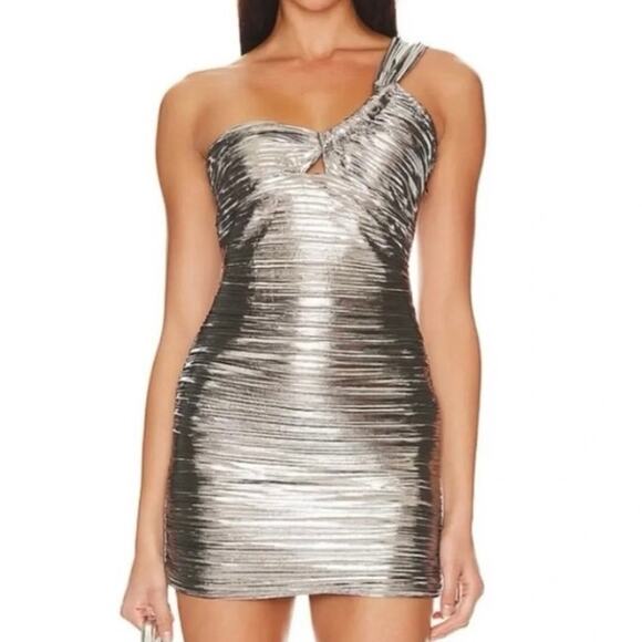 Astr Dresses & Skirts - ASTR THE LABEL Revolve Golda Silver Metallic Ruched One-Shoulder Mini Dress - XS